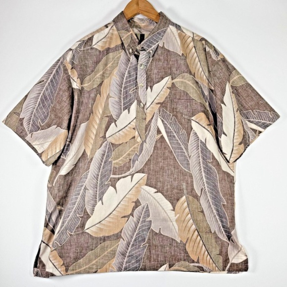 Tori Richard Honolulu Shirt Reverse Print Mens‎ XL Brown Leaf Popover Aloha USA